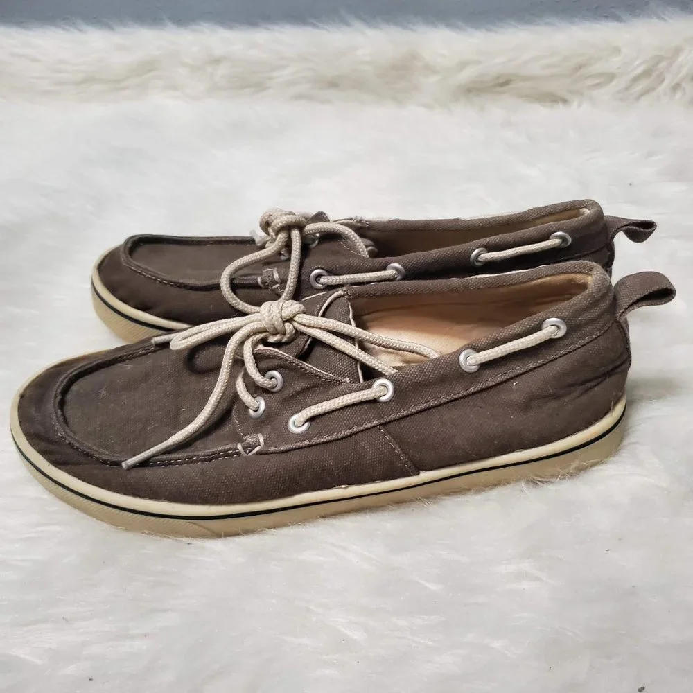 Y2K Mens Faded Glory Canvas Boat Shoes, Slip Ons, Deck Shoes, 8